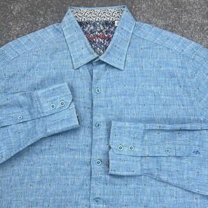 ROBERT GRAHAM Shirt Men's 2XL Blue Long Sleeve Button Woven Cotton Flip Cuffs